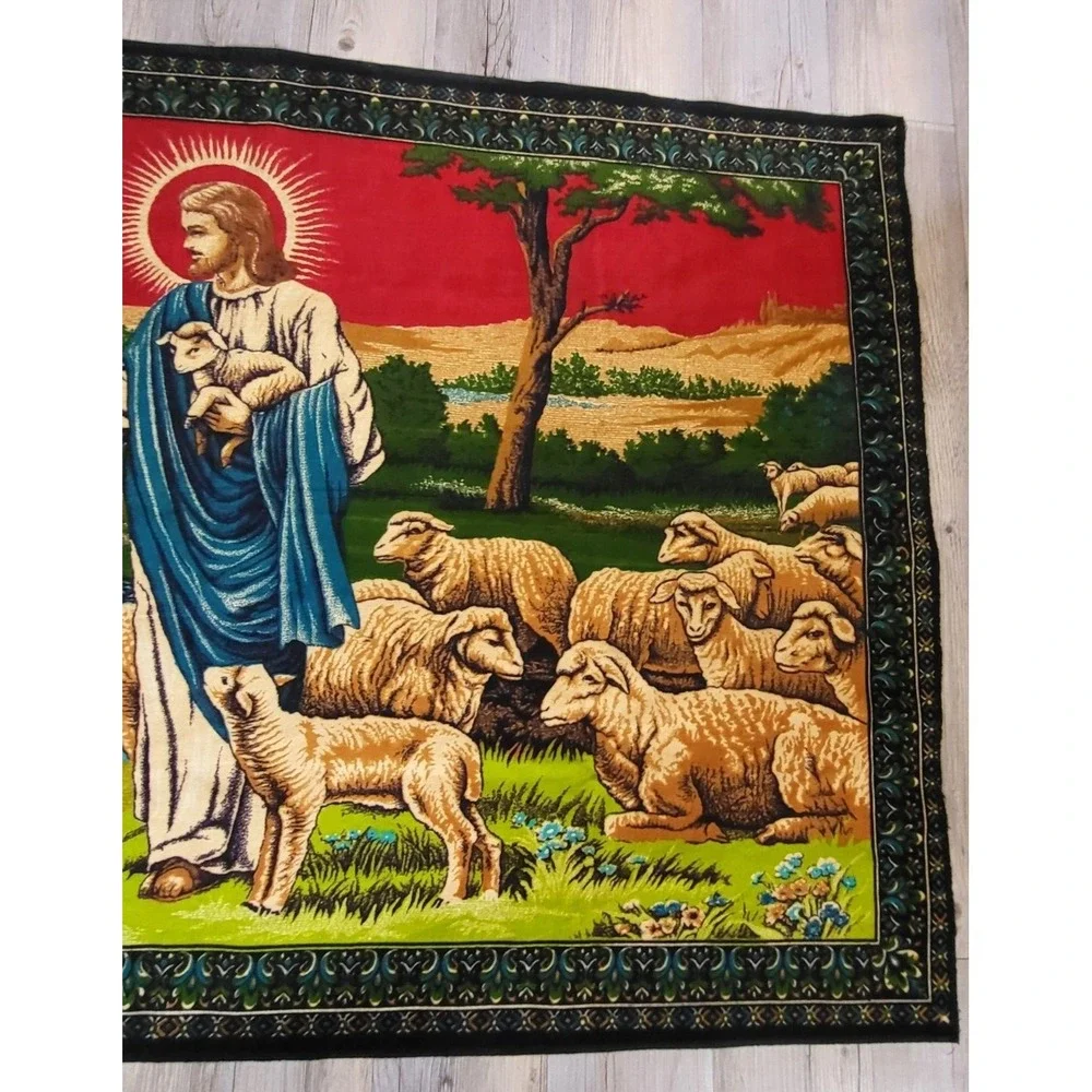 VTG Jesus Sheep Wall Hanging Shepherd Cotton Mural 57